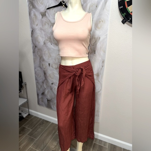 Maroon Boho Japna wrap Linen palazzo Pants size XS - Picture 1 of 9